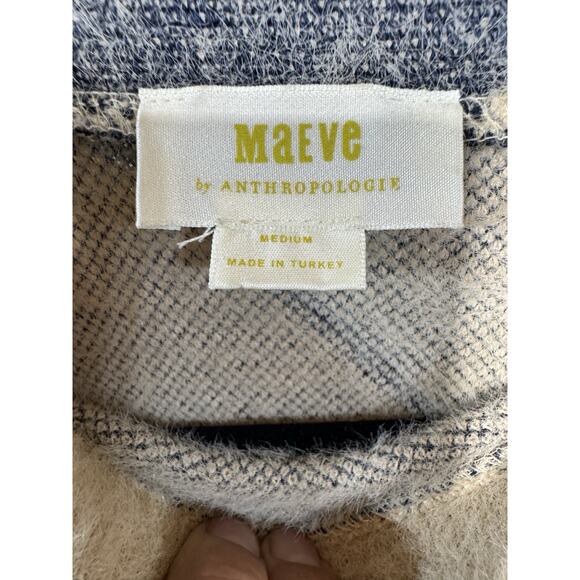 Anthropologie Maeve Mock-Neck Sweater In Sand And Slate Stripes Women’s Medium - Picture 2 of 5
